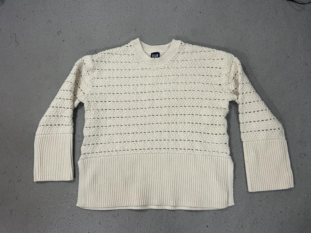 GAP Sweater Womens Extra Small Cream 24/7 Crochet Knit Pullover Cotton